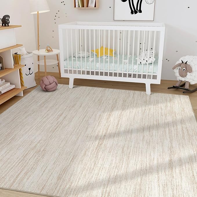 Nakagishi 10x14 Area Rugs Living Room: Washable Large Vintage Rug Neutral Non-Slip Soft Stain Resistant Indoor Carpet for Bedroom Nursery Dining Room Office Playroom - Beige-01