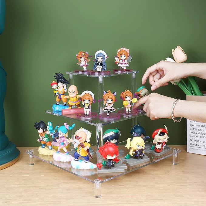 ELEGANTLIFE Acrylic Display Riser Stand – 3 Tier Clear Shelf for Funko POP, Amiibo, Figures, Collectibles, Cupcakes, Perfume, Skincare Organizer