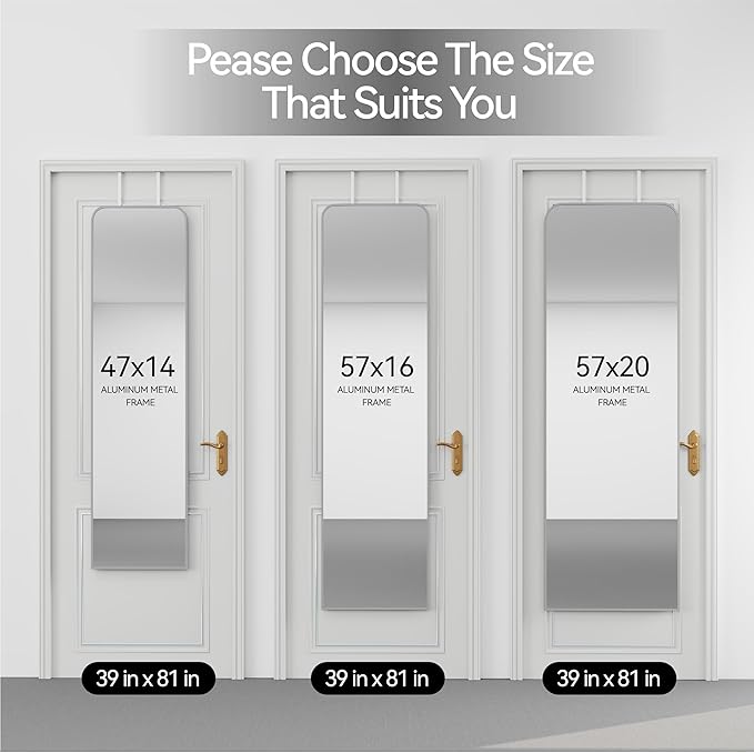SCWF-GZ 57x20 Door Hanging Full Length Mirror, Floor (Height 5.7ft just Body in 1.3ft) or Wall Mounted Metal Frame Rectangle Dressing Mirrors for Bedroom Bathroom Living Room 57 inch Silver