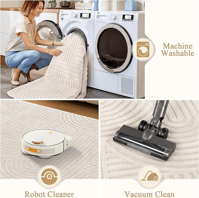 Pauwer 2x3 Washable Area Rugs for Living Room Modern Beige Solid Color Soft Fluffy Rugs for Bedroom Non Slip Boho Accent Indoor Mat Floor Carpet Cover for Kids Room Dining Room Kitchen Office, Beige