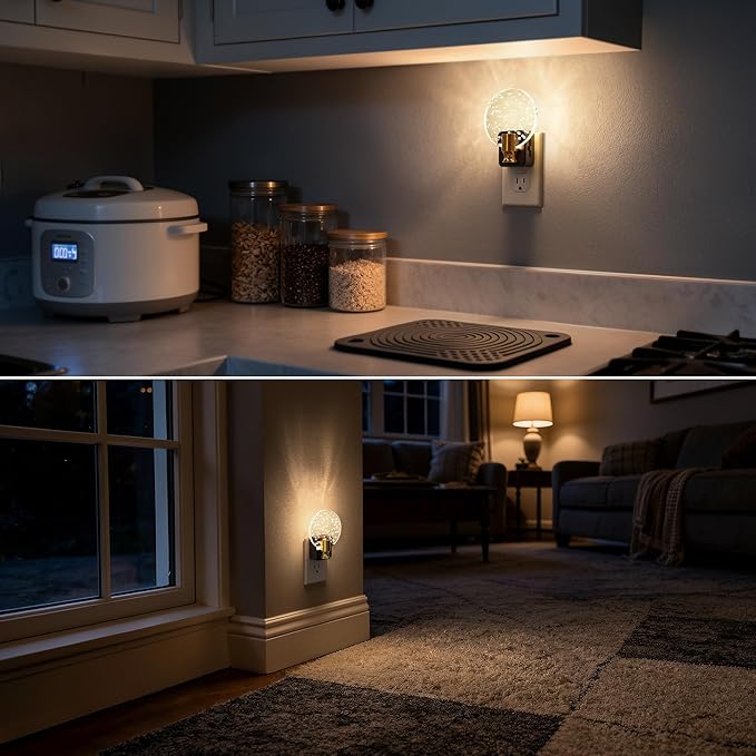 DORESshop LED Night Light[2 Pack], Decorative Bubble Night Light Plug Into Wall with Dusk-to-Dawn Sensor, Dimmable Nightlights for Bathroom Hallway, Bedroom,Kids Room,Stairway, Soft White