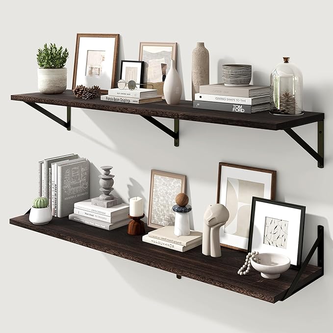 Marsmiles Deep Floating Shelves for Wall - 48 Inch Wide x 12 Inch Deep Wall Shelves Set of 2 - Rustic Wood Floating Shelves for Living Room Bedroom Bathroom