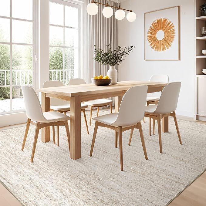Nakagishi 10x14 Area Rugs Living Room: Washable Large Vintage Rug Neutral Non-Slip Soft Stain Resistant Indoor Carpet for Bedroom Nursery Dining Room Office Playroom - Beige-01