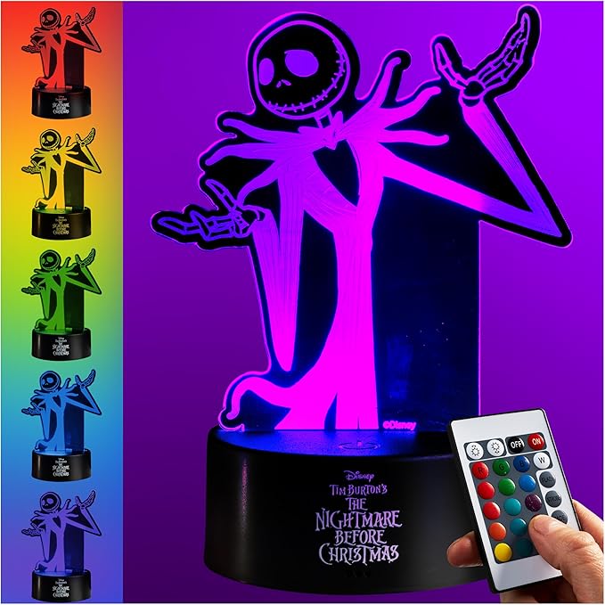 Get Trend Disney The Nightmare Before Christmas LED Table Lamp, Desk Lamp, Remote Control Night Light 4 Light Modes, USB Battery Power, Gifts for Boys (Multi Jack Skellington)