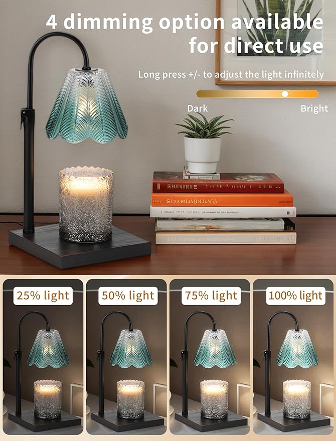 Candle Warmer Lamp with Timer & Dimmer, 2 Bulbs, Height Adjustable, Fit All Size Jar Scented Candles, Safe Aromatherapy Light for Sleep, Work, Yoga, Bedroom, Office, Gift (Teal)