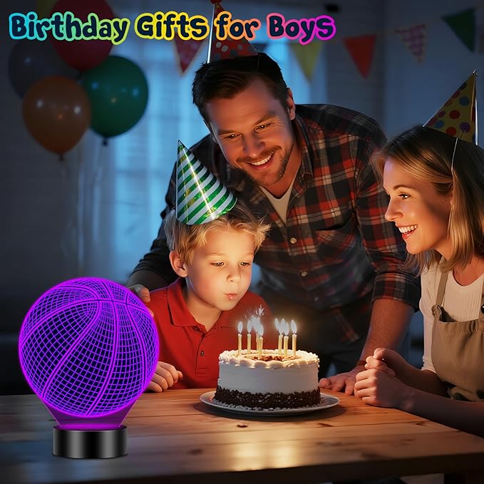 Linkax Basketball Gifts Stocking Stuffers for Teens Boys Girls, Basketball 3D Illusion Night Light Christmas Gifts for Ages 8-13, 5-15 Year Old Boy Birthday Present Room Decor