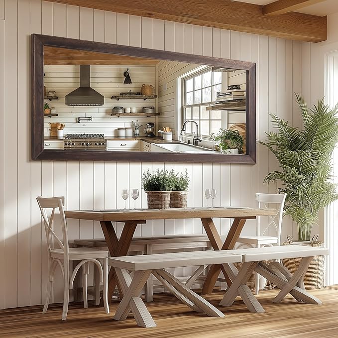 Rustic Farmhouse Full Length Mirror, 71"x32" Wood Frame Large Floor Mirror, Free Standing Mirror Leaning Wall for Bedroom Living Room Cloakroom, Charcoal-Grilled Brown