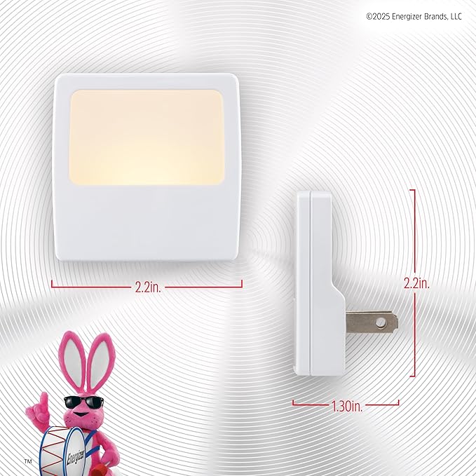 Energizer Always On LED Night Lights Plug into Wall Home Decor Apartment Essentials Ambient Lighting Nightlight White 81568 2 Pack