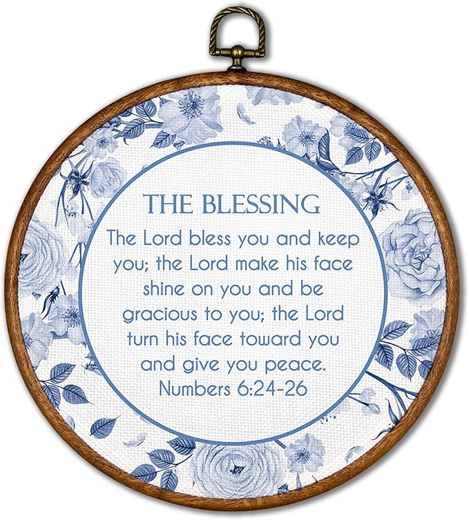 KSDUT Christian Floral Wall Decor Art - Blue Flower Trendy Retro Wall Art Canvas Frame Hanging Prints, Bible Verse Preppy Round Wall Art Decor for Grandmillennial Home Bedroom Decorations 10"x10"