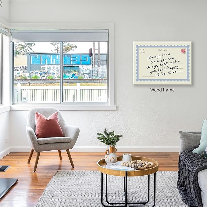 Positive Affirmations Quotes Wall Art Blue Preppy Postcard Poster 24X36 inch Framed Always Find Time Horizontal Canvas Prints Retro Happy Home Wall Decor