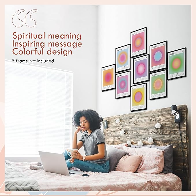 97 Decor Angel Number Poster - Aura Poster Aesthetic, Spiritual Posters, Gradient Angel Numbers Print, Pink Aura Balance Energy Pictures, Colorful Aura Wall Art for Bedroom (8x10 UNFRAMED)