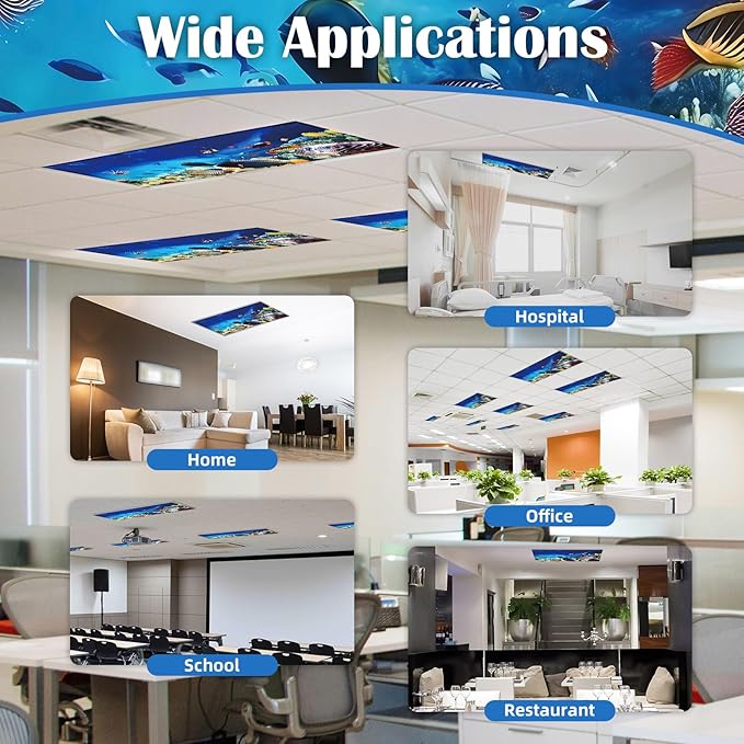 ANGSYLTH 2 Pcs Fluorescent Light Covers - 4 x 2 Feet Covers for Ceiling Lights, Magnetic Light Filters for Classroom, Office, Hospitals, Home