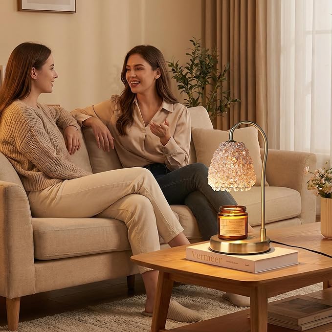 Candle Warmer Lamp with Timer Dimmer, Crystal Candle Lamp Birthday Gifts for Women, Mom, House Warming Gifts Wax Melt Warmer for Jar Candles with 2 Bulbs, Gold