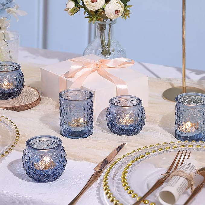 NITIME 12Pcs Assorted Blue Votive Candle Holders, Tea Lights Candle Holder for Wedding Decor, Blue Candle Holders for Table Centerpiece, Bridal Shower, Baby Shower Decorations