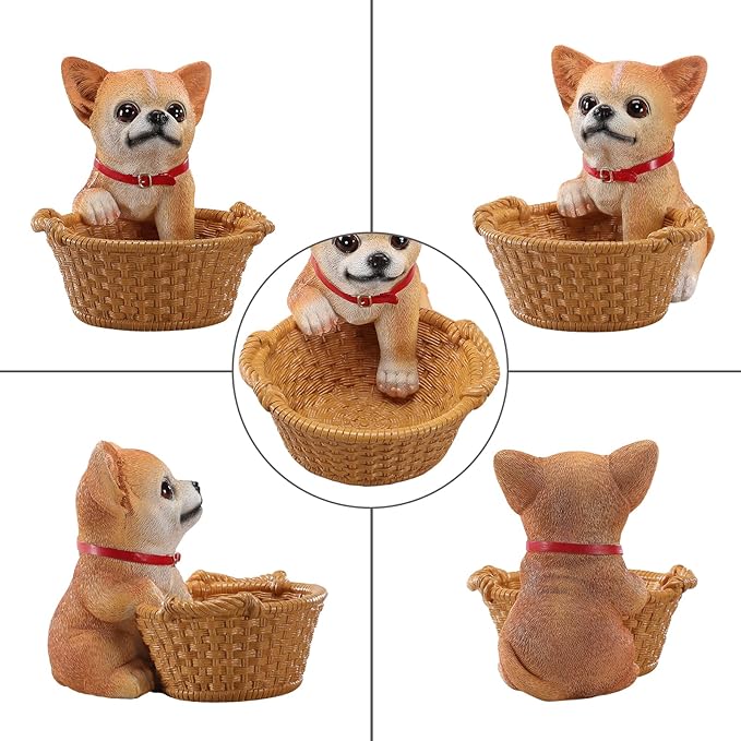 Dog Resin Storage Basket, Desktop Organizer for Remote & Keys, Cute Home Decor Tray, Ideal present for Pet Lovers.(Chihuahua Fawn)