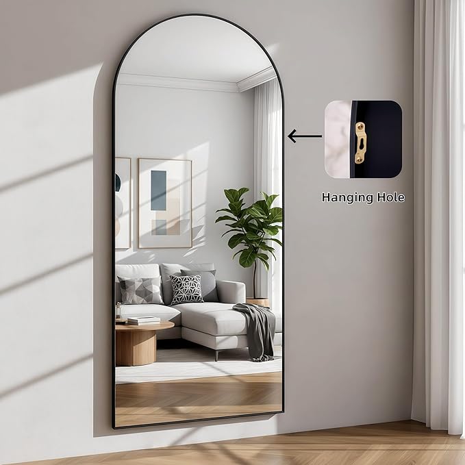 Full Length Mirror71"x30"Black Arched Floor Mirror with Stand, Aluminum Alloy Frame Tempered Glass Full Body Mirror,Wall Mountable or Leaning Against Wall for Bedroom Living Room Dressing Room