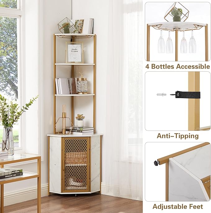 VECELO Corner Cabinet, Tall Storage Shelf, Bookshelf Display Shelves Rack for Living Room, Kitchen, Balcony, Small Space