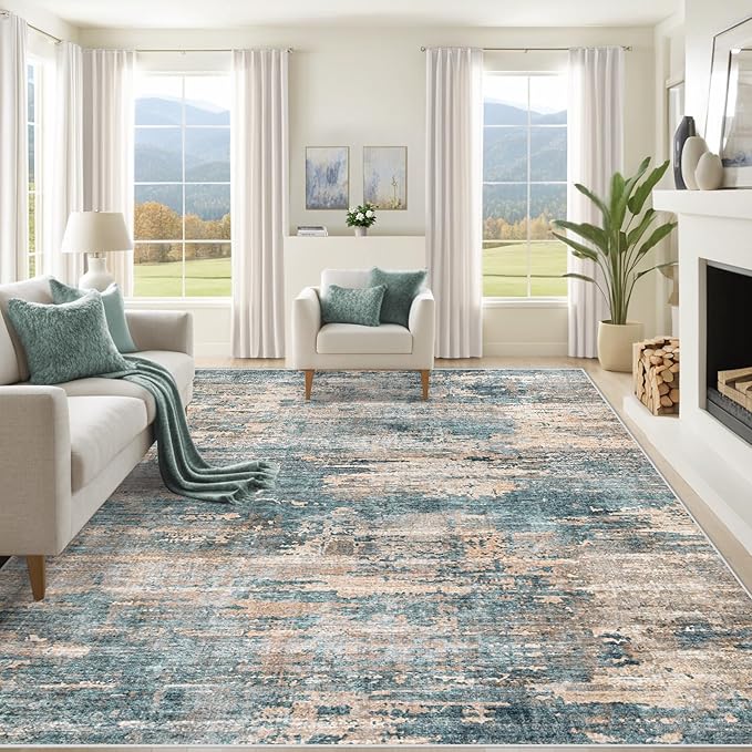 XLUEZ 8x10 Area Rugs for Living Room, Washable Modern Abstract Large Area Rug Neutral Soft Non Slip Kids Rug Stain Resistant Indoor Carpet for Bedroom Nursery Dining Room Playroom(GreenBrown, 8'x10')