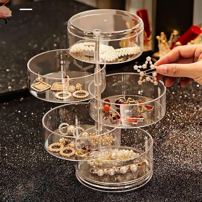 Makeup Organizer Multi Layer Jewelry Organizer Large Capacity 360 Desktop Jewelry Organizer for Stud Earrings Rings Necklaces Bracelets Storage Box (Color : Clear, Size : 4)