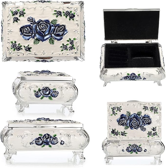 Hipiwe Vintage Metal Jewelry Box Small Treasure Chest Case Trinket Organizer Earrings Necklace Bracelet Storage Box Ring Box Holder Keepsake Box for Women