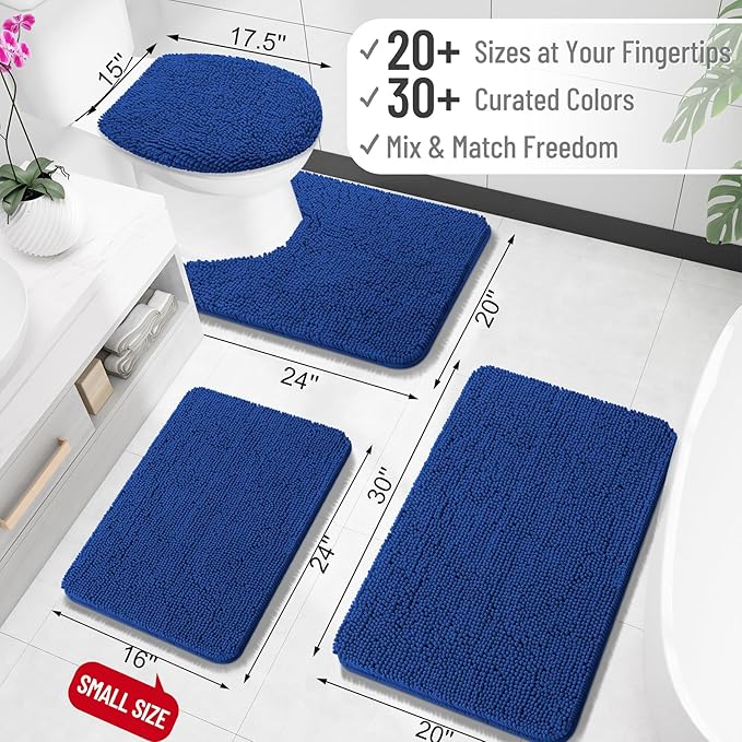 OLANLY Small Bathroom Rugs 24x16, Extra Soft Absorbent Chenille Bath Rugs, Rubber Backing Quick Dry, Machine Washable Bath Mats for Bathroom Floor, Tub and Shower, Home Decor Accessories, Royal Blue