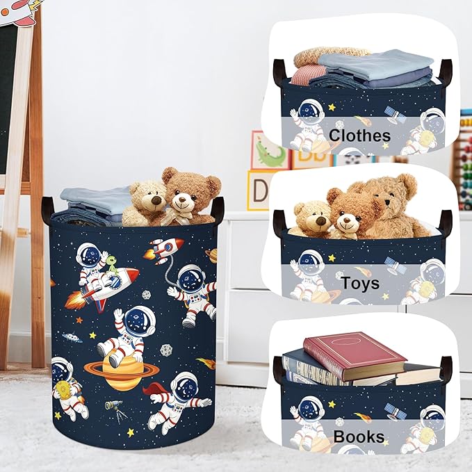 Space Rockets Laundry Hamper Cartoon Astronaut Large Storage Basket Planet Collapsible Parents Organizer Boys Clothes Toy Bins for Bedroom, Bathroom, Alien, 63L