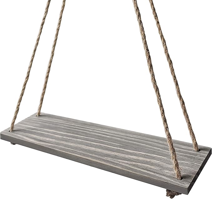 17 x 5 inch Wall Hanging Floating Shelves, Distressed Wood Farmhouse Organizer, Rustic Home Décor for Living Room Bathroom Bedroom Kitchen Apartment, Set of 2, Gray Wash