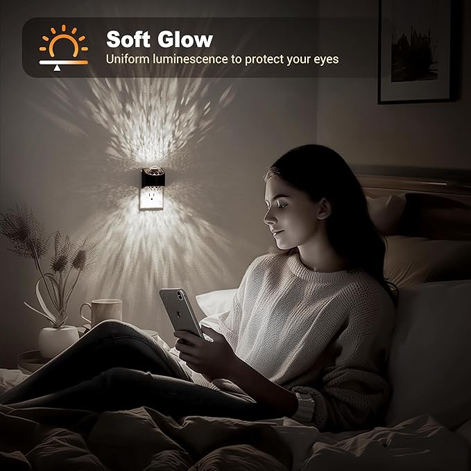 JandCase Night Lights Plug into Wall, Star Projector Night Light with 5000K Daily White, Automatic Galaxy Nightlight Plug in with Light Sensor for Bathroom Hallway Room Decor