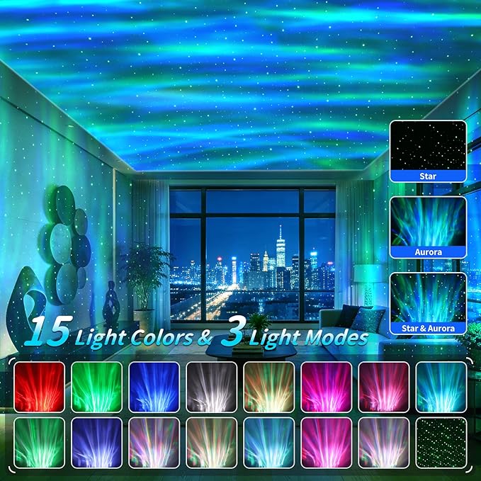 Northern Lights Projector Galaxy Projector,with Bluetooth Speaker and White Noise Star Projector, 4 Aurora Color Combinations Remote Ambient,Galaxy Light for Bedroom and Living Room Night Light