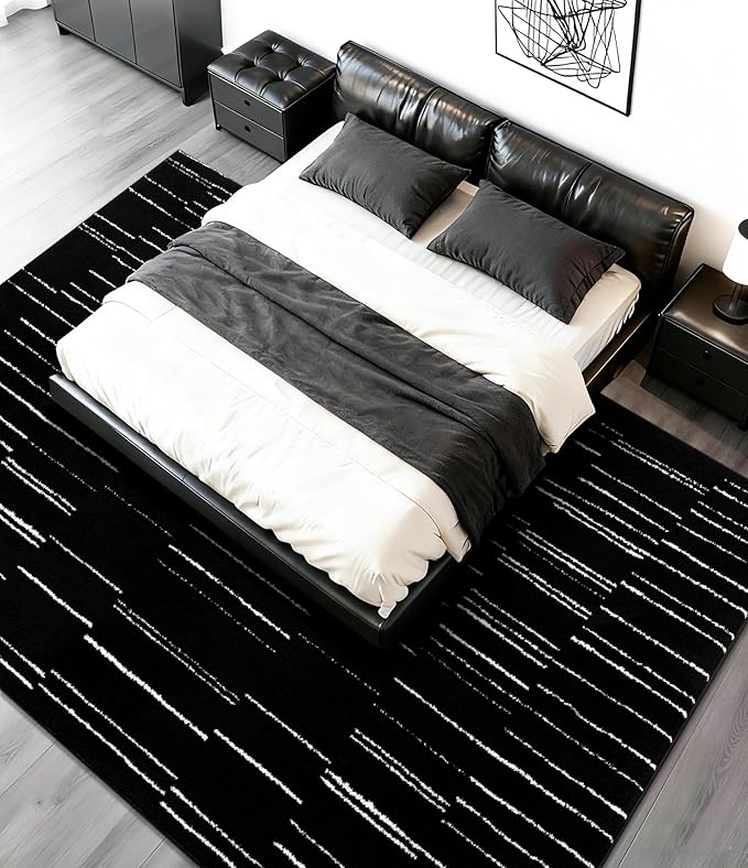 YIHOUSE 5x7 Abstract Striped Area Rug, Modern Washable Stain Resistant Rugs Non Slip, Soft Indoor Floor Carpet for Living Room, Bedroom,Dining Room, Black and White