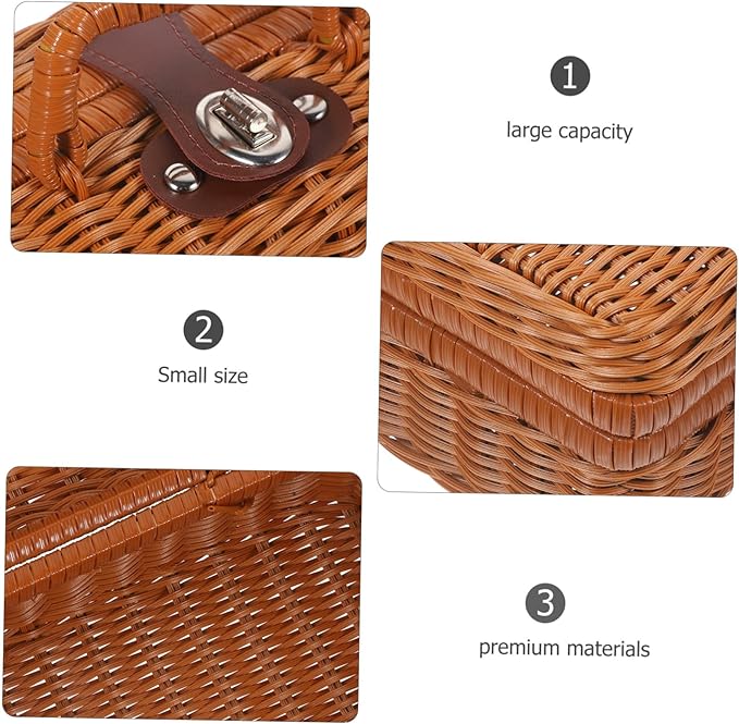 Handwoven Rattan Storage Box Large Decorative Box Lid for Makeup Decorative Shelves