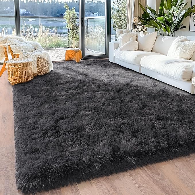 5x7 Fluffy Fuzzy Area Rug for Living Room Bedroom, Ultra Soft Rugs for Living Room, Modern Shaggy Carpets Rug for Boys Girls Dorm Nursery Home Decor Aesthetic, Upgrade Non-Slip Durable, Charcoal Grey