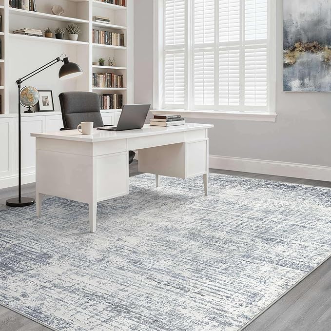 5x8 Area Rug Living Room: Washable Large Neutral Blue Rugs Abstract Soft Modern Stain Resistant Indoor Floor Non-Slip Carpet for Bedroom Nursery Kids Office Playroom Dining Room Under Table Home