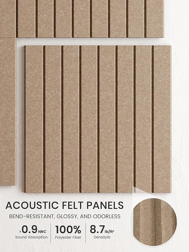 Bumusty Large Cork Board Alternative-36 x 24" Felt Bulletin Board Tiles, with 30 Pushpins, 40 Adhesive Tabs, Fine-Stripe 6-Pack, Cork Boards for Office Push Pin Board Felt Board-Taupe