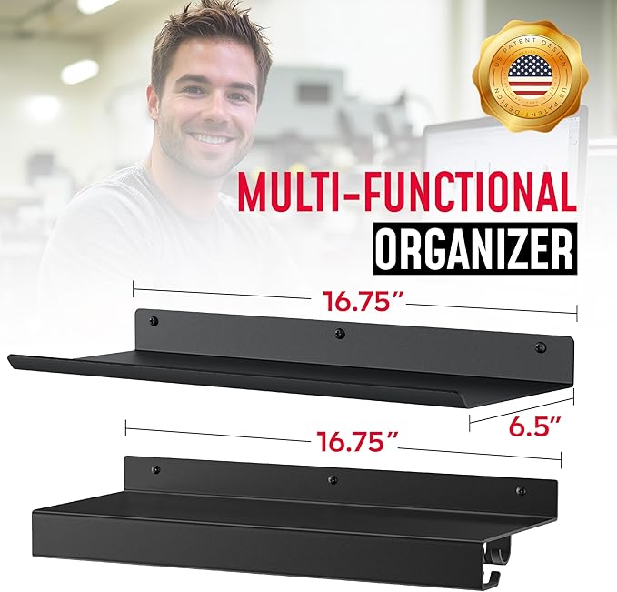 2-Tier Metal Shelf Compatible with Tonal Accessories, Floating Shelf Organizer for Home Gym Storage, T-Locks Adapter Bracket Hanger, Gym Rack Wall Mounted with Hooks, Workout Storage Holder
