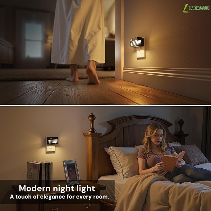 L LOHAS LED Night Lights Plug into Wall, 3 Mode Dimmable Plug in Night Light with Motion Sensor, Adjustable Brightness, 3000K Soft White for Bedroom Bathroom Hallway