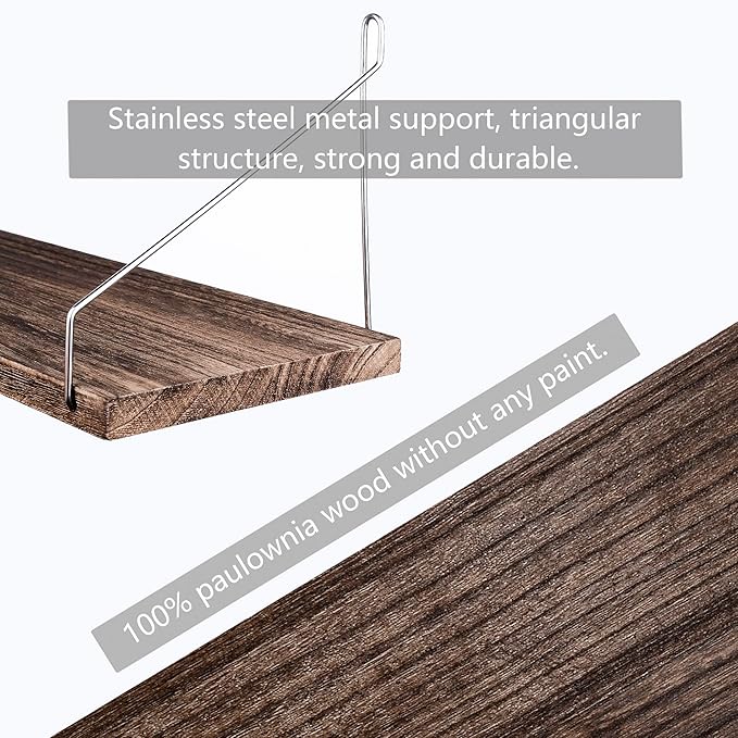 MITIME Floating Shelves Set of 2 Rustic Solid Wood Floating Shelf Wall Storage Shelves for Living Room, Bedroom, Bathroom, Kitchen Laundry, Office,no Drill Shelf(Retro Color M+M)
