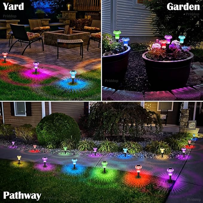 Priddop Solar Lights Outdoor Pathway Waterproof 12 Pack Color Changing LED Acrylic Mushroom Decorative Garden Lights for Yard Landscape Patio Outside Decorations