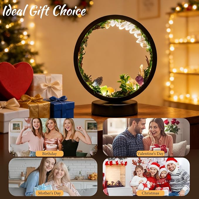 Runyangshi Forest Style Bedroom Night Light USB Port 3 Colours Dimming Mode Bedside Lamp Natural Clear Quartz Single Crystal Healing Crystal Night Lamp for Bedroom Office Home Decor Gift