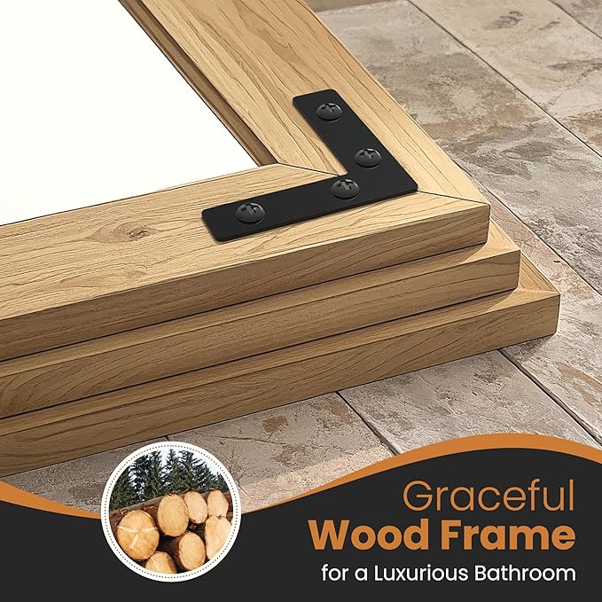 TRAHOME Full Length Mirror with Wooden Frame, 65"X24" Solid Wood Standing Floor Mirror for Farmhouse, Bathroom, Bedroom, Hanging or Leaning Wall-Mounted(Natural)