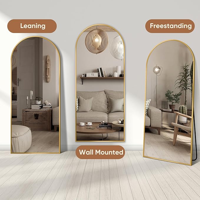 69"x28" Full Length Mirror, Arched Full Body Mirror, Standing Hanging or Leaning Floor Mirror for Bedroom and Living Room, Gold