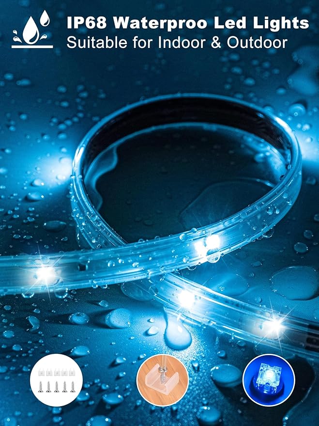 Ledagic Outdoor Led Strip Lights Waterproof 50ft (1 Roll), Ip65 Outside Led Light Strip Waterproof with Remote and App Control, Exterior Led Rope Lights Music Syne RGB Strip Lights for Bedroom Decor