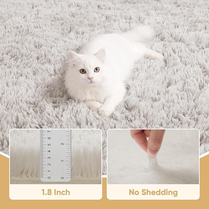 Area Rug for Living Room Bedroom: 9x12 White Soft Fluffy Shag Upgrade Non-Slip High Pile Carpet Large Fuzzy Plush Indoor Floor Decor Shaggy Rug for Kid Boys Girls Dorms Playroom Nursery Modern Home