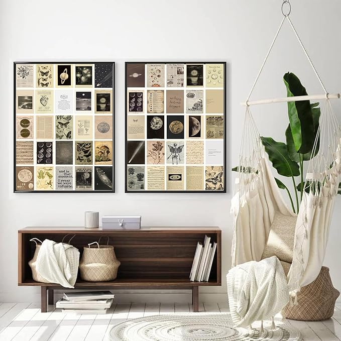 KBKBART Vintage Wall Collage Kit Aesthetic Pictures, 70pcs Retro Cottagecore Room Decor, Cute Photo Collage Posters for Room Aesthetic, Vintage Botanical Posters 4"x6" for Dorm, Bedroom, Teen, Girls