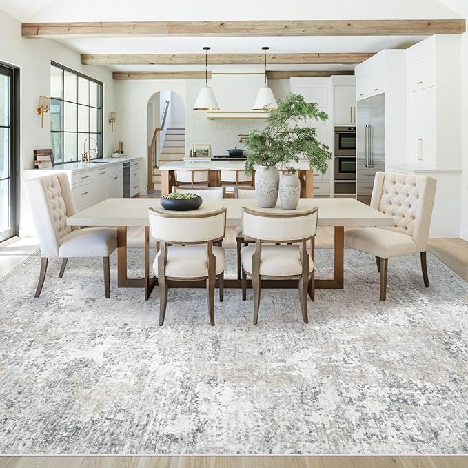 XLUEZ 8x10 Area Rugs for Living Room, Washable Modern Abstract Large Area Rug Neutral Soft Non Slip Kids Rug Stain Resistant Indoor Carpet for Bedroom Nursery Dining Room Playroom(BeigeGrey, 8'x10')