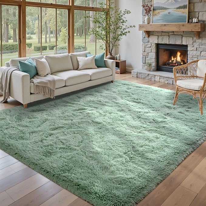 8x10 Area Rugs for Living Room Sage Green,Plush Soft Grass Fluffy Nursery Bedroom Carpet for Kids Teens Home Decor Aesthetic