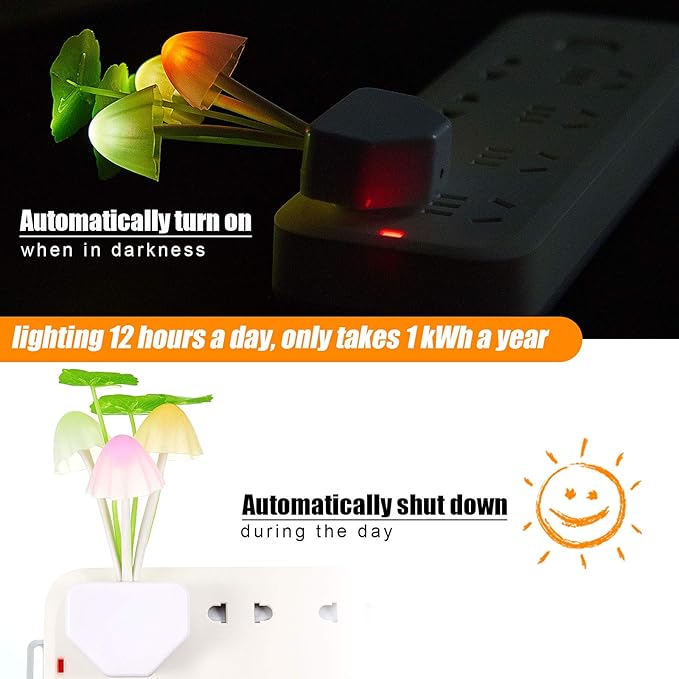 Mudder 6 Pack Mushroom Night Light LED Night Light Plug in Lamp 7 Color Changing Magic Cute Shaped Lamp Wall Decor for Adults Bathroom Home(Water Plants, Lotus Leaves, Mushroom)