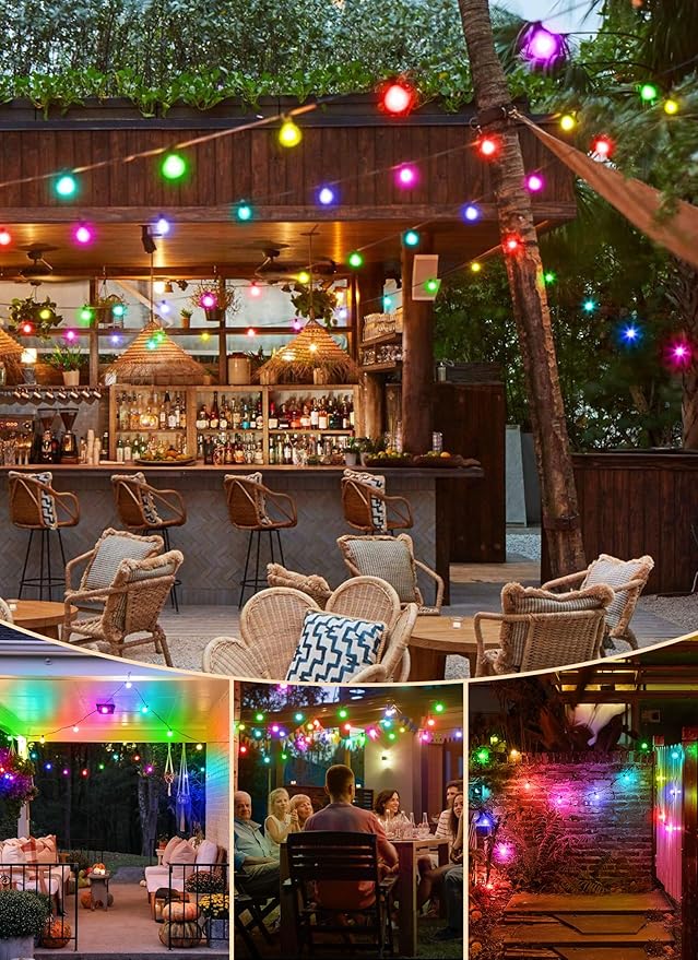 Brightown Outdoor String Lights 58 Feet G40 LED Patio Lights, 27 Plastic Multicolor Bulbs(2 Spare), Remote, Timer, Waterproof Connectable Hanging Light for Porch Balcony Party Decor, E12 Base, RGBW