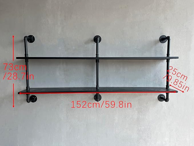 HDDFER Industrial Pipe Shelf Shelving Bookcase, Wall Mounted Rustic Bookshelf, Floating Bookshelves for Wall,Retro Wood Metal Pipe Industrial Shelves for Living Room