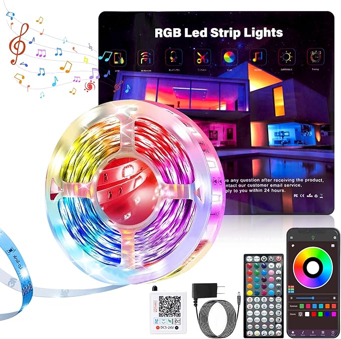 NBBUFF LED Lights for Bedroom 50FT, RGB LED Strip Lights Music Sync, DIY Color Changing LED Light Strip with Remote & App Controll, Led Lights for Room Decor Tape Lights Ambiant Lighting (1 Roll)